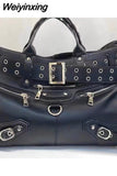 Weiyinxing Y2k Tote Bags Women Rivets Goth Hot Girl Motorcycle Bag Black Large Capacity High Quality Shopper Pu Leather Shoulder Bag