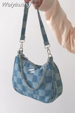 Weiyinxing Denim Plaid Blue Bolso Mujer Vintage Japanese Style Sac A Main Femme Fashion Chains Women Shoulder Bag Soft Top Handle Bags
