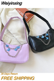 Weiyinxing Armpit Bag Fashion Chain Blue Butterfly Decorate Ocean Texture Shoulder Bag Underarm Bags Solid Color Women's Trendy Handbag