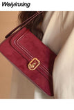 Weiyinxing Vintage Elegant Red Shoulder Bag for Women Gentle Designer Handbag Small Lipstick Retro Purse Square Female Wedding Bag