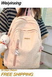 Weiyinxing New Nylon Women Backpack Female Solid Color Travel Bag Preppy Multiple Pockets Schoolbag for Teenage Girl Bookbag