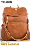 Weiyinxing Pu Leather Backpack Women Vintage Shoulder Bag Ladies High Capacity Travel Backpacks School Bags Girls Mochila Feminina