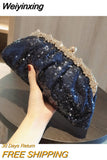 Weiyinxing Blue Clutch Bag Women Bling Sequin Purses and Handbag Diamonds Women's Wallet Chain Shoulder Female Party Clutch