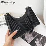 Weiyinxing Pattern Half-Moon Design Leather Crossbody Bags For Women Simple Style Ladies Vintage Trend Armpit Shoulder Handbags