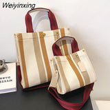 Weiyinxing Tote Bag Casual Stripe Canvas Handbag For Women Wide Shoulder Strap Bag Female 2023 Trendy Texture Shoulder Bag Commuter