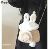 Weiyinxing Japanese Bag Autumn and Winter Soft Plush Storage Bag Women Bag Messenger Bag Cute Bunny Ears Large Capacity Tote Bag