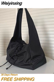 Weiyinxing Women Bag New Nylon Bucket Fashion Solid Zipper SOFT Shoulder Bag Purses and Handbags Luxury Designer Black Tote Bag сумка