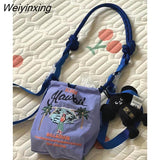 Weiyinxing Retro Hawaiian Vacation Embroidered Eco-friendly Mini Mini Bag Cartoon Tote Bag Nylon Pouch Bags for Women Tote Bag
