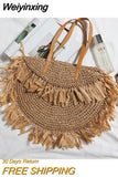 Weiyinxing Straw Shoulder Bag Women Design Handbag Bohemian Round Woven Large Capacity Tote Summer Beach Travel Shopper Purse