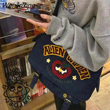 Weiyinxing LOVE YOU cute japanese cartoon Kawaii Canvas Denim Bag High capacity messenger bag women's bag handbag storage bag