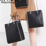 Weiyinxing Chains Rivet Large Capacity Tote Designer Bead Women Shoulder Bags Luxury PU Leather Messenger Bag Lady Big Bucket Purses