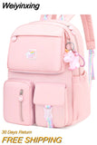 Weiyinxing Cute Cartoon Backpack Hit Color Middle School Kids Student Book Bag Casual Travel Women Rucksack Daypack with Pendant