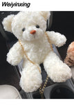 Weiyinxing Lolita Cute Bear Shoulder Bag for Girls Bow Pearl Jk Kawaii Soft Japan Style Lace Purse Women Fluffy Zipper Crossbody Bags