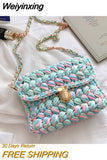 Weiyinxing A Main Femme Bags for Women Hand Woven Bag Strip Thread Hook Knitted Women's Casual Shoulder Bag Crossbody Bag Clutch Bag 0409