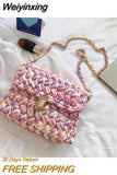 Weiyinxing A Main Femme Bags for Women Hand Woven Bag Strip Thread Hook Knitted Women's Casual Shoulder Bag Crossbody Bag Clutch Bag 0409