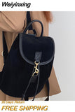 Weiyinxing Velvet Shoulder Bags for Women Small Capacity College Girls Book Backpack School Bag Solid Color Female Travel Handbags