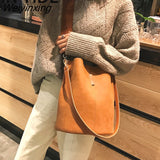 Weiyinxing Bag Women Bucket Shoulder Bag Large Capacity Vintage Matte PU Leather Lady Handbag Luxury Designer Bolsos Mujer Black