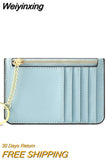 Weiyinxing Color Card Holder for Women Super Thin Small Female Wallet Pu Leather Mini Business ID Credit Card Case Women's KeyChain
