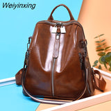 Weiyinxing Women Leather Backpacks High Quality 2023 Female Vintage Backpack Travel Shoulder Bag Mochilas Feminina School Bags For Girls
