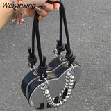 Weiyinxing Design Diablo Y2K Heart Chain New Silver Mirror Niche Shoulder Bag Underarm Bag Fashion Women Bag Side Bag for Ladies