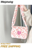 Weiyinxing Leopard Print Women Furry Shoulder Crossbody Bag Soft Plush Cool Girls Messenger Bags Fashion Design Ladies Purse Handbags