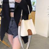 Weiyinxing Quality Ladies Messenger Bucket Bag 2023 New Korean Style Simple Wide Shoulder Strap One Shoulder Hit Color Retro Handbag