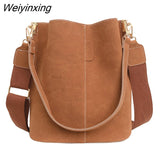 Weiyinxing Bucket Bag Women Nubuck Leather Shoulder Bag Large Capacity Crossbody Bag 2023 Fashion Lady Handle Bag Wild Bag