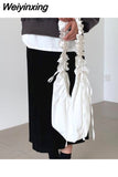 Weiyinxing Designer Pleated Womens Shoulder Bag Korean Style Solid Color Large Capacity Fashion Purse Simple Crossbody Bags for Girls