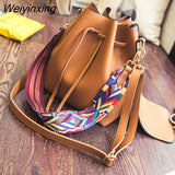 Weiyinxing Color Strap Bucket Bag for Women Pu Leather Shoulder Bag Desinger Ladies Crossbody Bags Bolsa Feminina Purse and Handbag