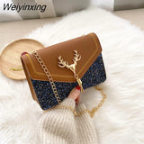 Weiyinxing Women's Crossbody Small Square Bag Fashion Antlers Decoration Shoulder Bag Ladies Phone PU Leather Women Small Messenger Bag