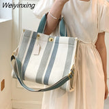 Weiyinxing Tote Bag Casual Stripe Canvas Handbag For Women Wide Shoulder Strap Bag Female 2023 Trendy Texture Shoulder Bag Commuter