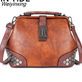 Weiyinxing YIDE Fashion Women Handbags Women Lock Chain Rivets Vintage Pu Leather Crossbody Shoulder Bag Ladies Doctor Bag Female Totes