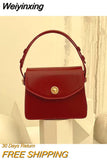 Weiyinxing Burgundy Women Shoulder Bags Pu Leather Ladies Square Crossbody Bag Luxury Female Flap Buckle Design Tote Purse Handbags