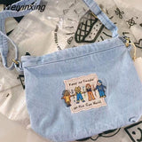 Weiyinxing Japanese Cartoon Kawaii Cute Little Man Denim Bag High Capacity Messenger Bag Women's Bag Handbag Storage Bag Satchels