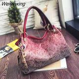 Weiyinxing Women handbags hollow out ombre floral print shoulder crossbody bags ladies pu leather totes messenger bag female Bolsa Feminina