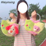 Weiyinxing Autumn and Winter Japanese Harajuku Style Plush Melon Messenger Bag Shoulder Bags High Capacity Storage Bag Women Bag