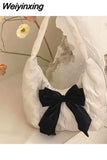 Weiyinxing Designer Bow Shoulder Bag for Women Simple Soft Korean Style Versatile High Quality Trend Purse Fashion Winter Tote Bag