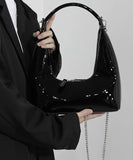 Weiyinxing Glossy Women Underarm Bags Temperament Retro Half Moon Handbags Classic Zipper Design Ladies Shoulder Bag