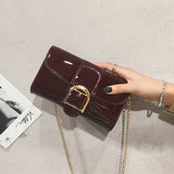 Weiyinxing Popular Patent Leather Crossbody Bags Women Korean New Versatile Chains Mini Day Clutches Wine Red Casual Shoulder Bags