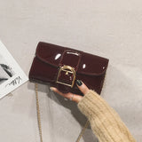 Weiyinxing Popular Patent Leather Crossbody Bags Women Korean New Versatile Chains Mini Day Clutches Wine Red Casual Shoulder Bags