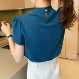 Weiyinxing Femme Top Summer Short Sleeve V-Neck Chiffon Blouse Shirt Blouse Women Blusas Mujer De Moda 2023 Verano Tops Women E844