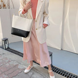 Weiyinxing Satin Skirts Women Casual Loose Long Skirts Soft A-Line Pink Summer Skirt Solid High Waist Harajuku Korean Elegant V812 0409