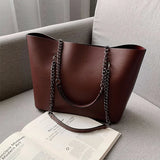 Weiyinxing PU Leather Tote Bag Women New Popular Chains Shoulder Bag Large Capacity Handbag Female Shopping Handle Bag Lady Purse