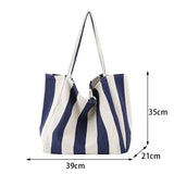 Weiyinxing Striped Canvas Bag For Women Large Capacity Shoulder Bag Daily Shopping Totes Student Bookbag for School Travel Beach Bag