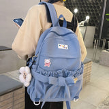 Weiyinxing Girl Waterproof Cute Bow School Bag Trendy Ladies Cotton Backpack Women Kawaii Backpack Travel Female Laptop College Bag