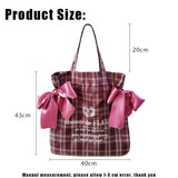 Weiyinxing Plaid Women Simple Shoulder Bag Soft Cloth Fabric Handbag Large Capacity Cotton Tote Bow Canvas Bags For Pretty Young Girl