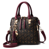 Weiyinxing English Letter Handbag Women PU Leather Tassel Top-handle Bag Luxury Shoulder Bag Large Capacity Lady Tote Design Purse