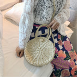 Weiyinxing Round Straw Bag Women Rattan Woven Shoulder Bag Handmade Bohemia Crossbody Bag Vacation Beach Bags Casual Straw Pouch sac