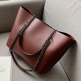 Weiyinxing PU Leather Tote Bag Women New Popular Chains Shoulder Bag Large Capacity Handbag Female Shopping Handle Bag Lady Purse