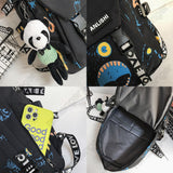 Weiyinxing Women Men Graffiti Pattern Trendy Backpack Lady Travel Badge Backpack Harajuku Bag Female Male College Girl Boy Student Bag